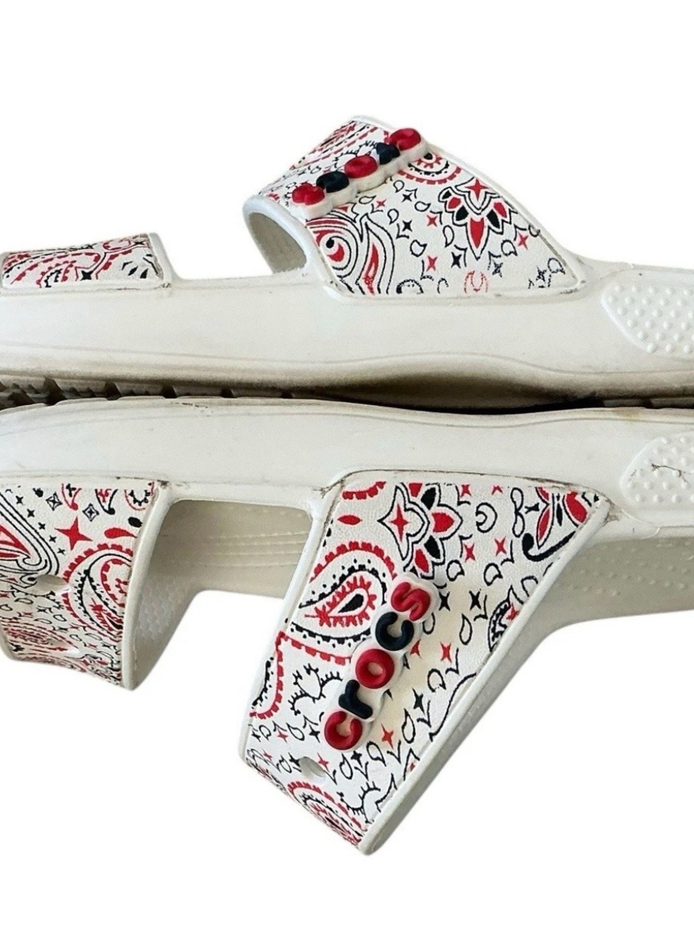 Crocs white red blue paisley print Americana sandals slides size 9 - Picture 3 of 5